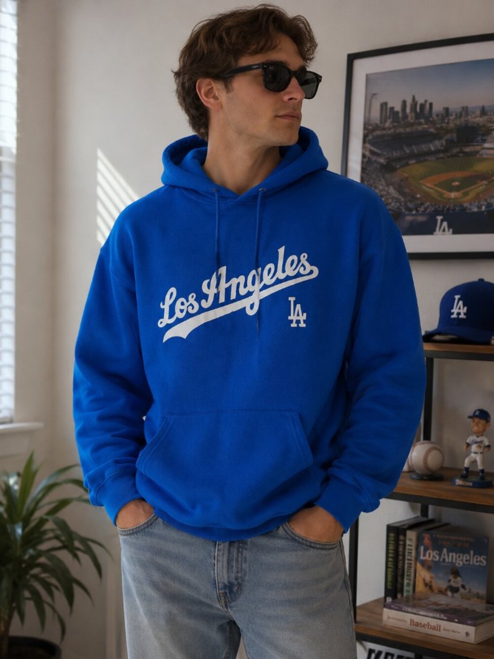 Los Angeles Dodgers LA Hoodie XL Blue Pullover MLB Baseball Fan Graphic